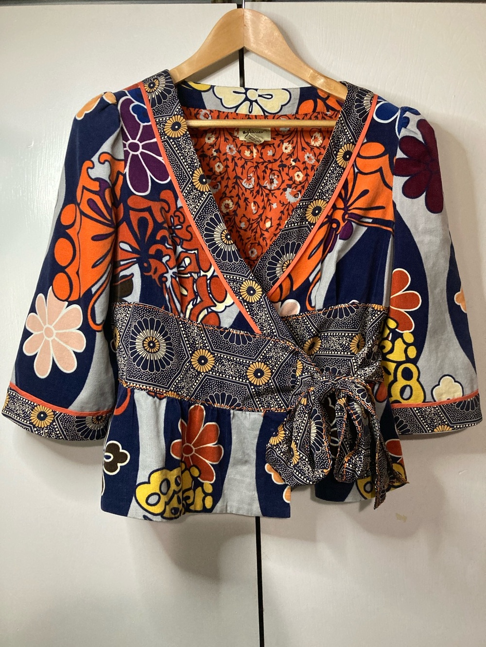 Anthropologie elevenses Tokyo Calling Floral True Wrap Boho Artsy Kimono Top EUC